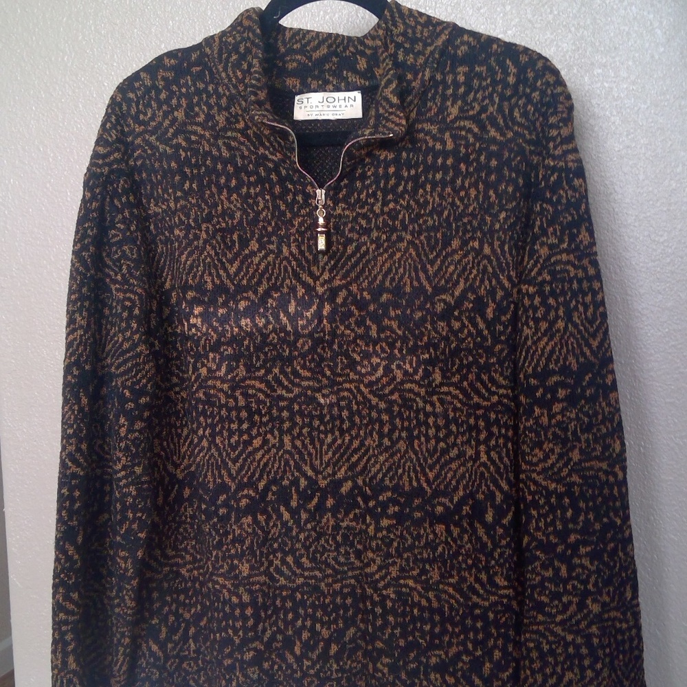 St. John Knit Collection Leopard Print Top Sweater
